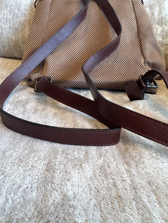 Vintage L.L. Bean Brown Woven Backpack Leather Straps Summer Travel main image 10